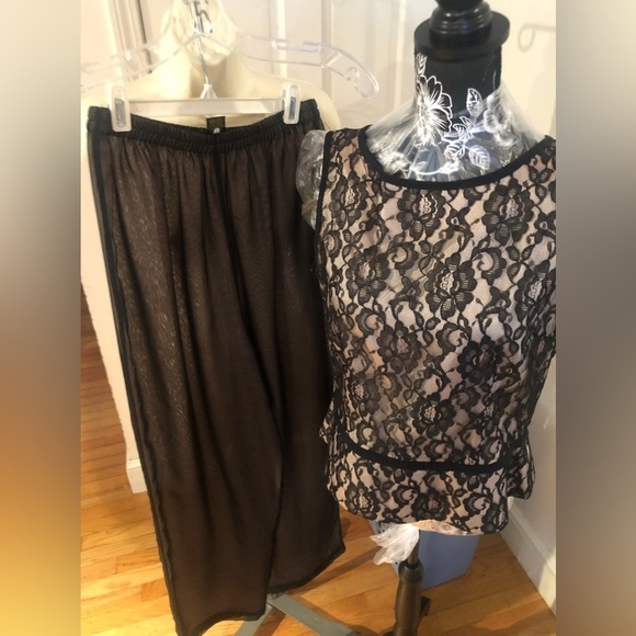 Cacique  size large black sheer pull on wide leg pant with nude lining - Picture 3 of 12